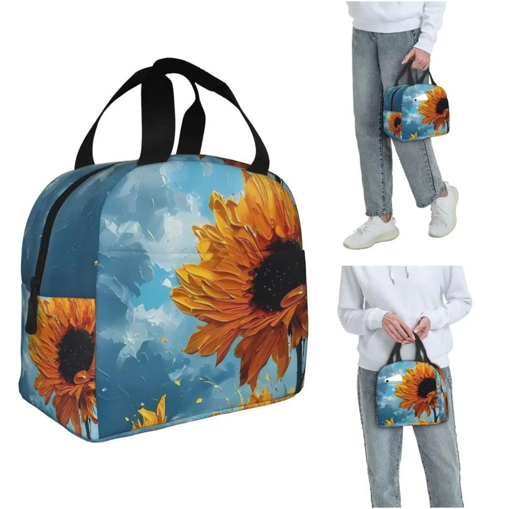 Vibrant Sunflower Vintage Oil Painting Insulated Lunch Bag for Women Children Portable Food Boxes Thermal Lunch Box Tote