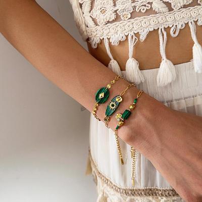 Elegant Malachite Stainless Steel Pendant Bracelet - Unique Luxury Design for Women