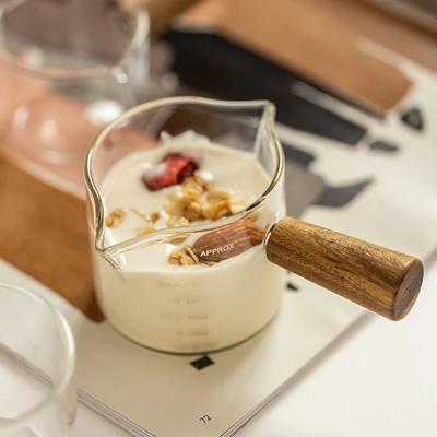 Mini Taza de Leche de Vidrio Japonesa con Mango de Madera Jarra Espumadora Azucarero de Café Boca Puntiaguda Suministros de Cocina