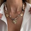 Silk Scarf Necklace, with Gold Chain And Sunflower Heart Pendant, Retro Style Alloy Charms Choker for Women