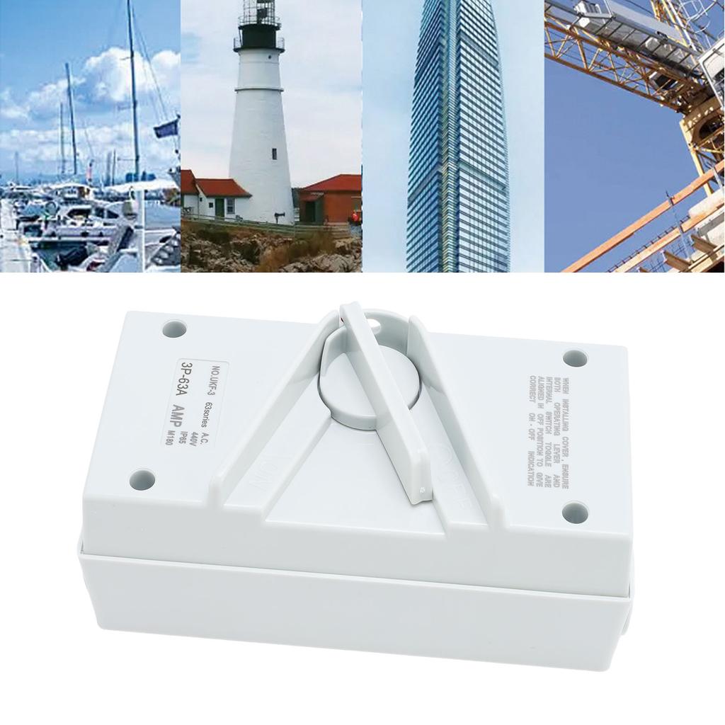 Enclosed Motor Disconnect 63A 440V 3 Pole, Isolation , IP65 Water Proof, Silver Contacts, for Industrial, Airports, Docks, Shippin