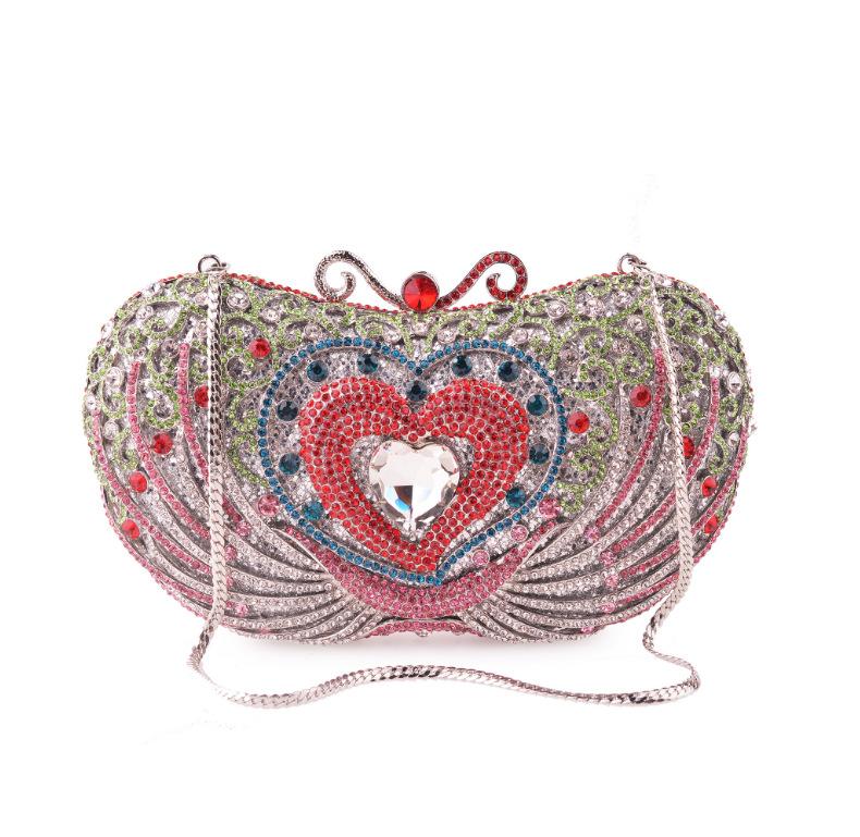 WHTUOHENG Gold Metal Box Evening Clutches Purses Heart Shape Diamond Rhinestone Crystal Purse Luxury Women Wedding Handbag 18cmX12cmX6cm