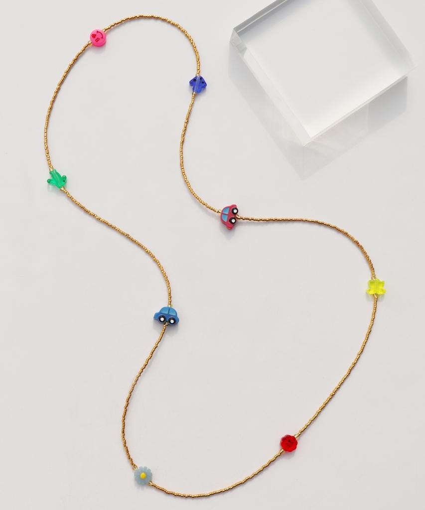 Bonbeau Unique And Fun Charms Gold Beads Long Necklace Color Motif Charm Gold Bead Long Necklace Kitsch Necklace