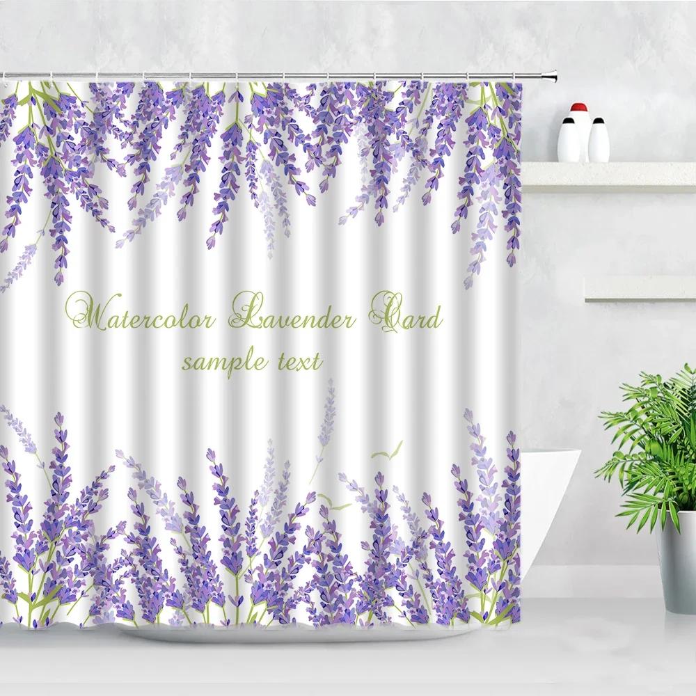 Purple Floral Shower Curtains Waterproof Bath Screen Wisteria Flower Butterfly Lavender Bathtub Decor Bathroom Curtain Baño
