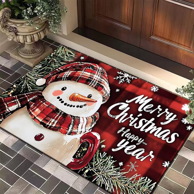 Christmas Gnome Floor Mat Entryway Bathroom Non-Slip Door Cartoon Snowflake Design Crystal Velvet Washable