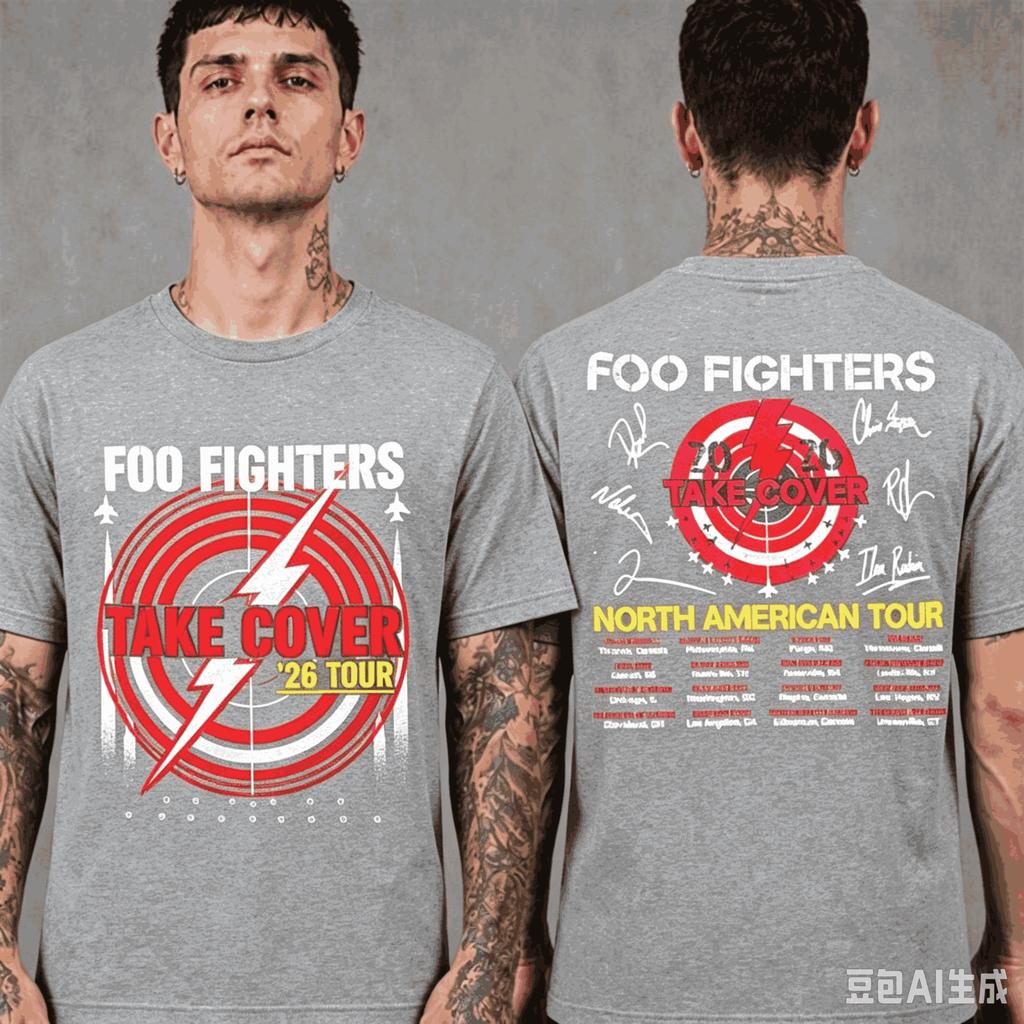 Summer Hot Sale Foo Fighters Take Cover Tour 2026 T-Shirt Unisex Y2K Gothic Print Crew Neck Casual T Shirt Cotton Gothic Round T-shirt
