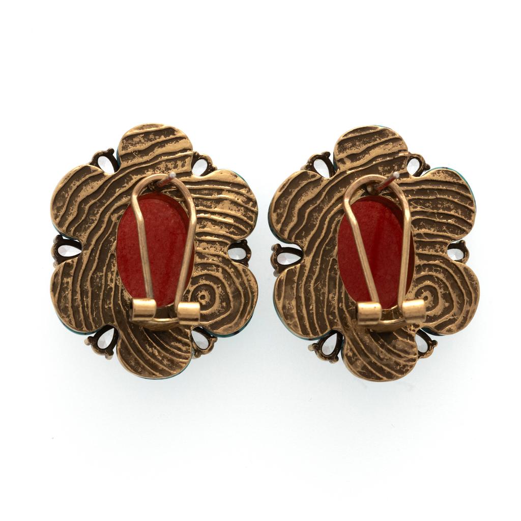 Copper Alloy Silver Needle Lucky Clover Turquoise Stud Earrings Fashion Versatile Earrings Jewelry, Women