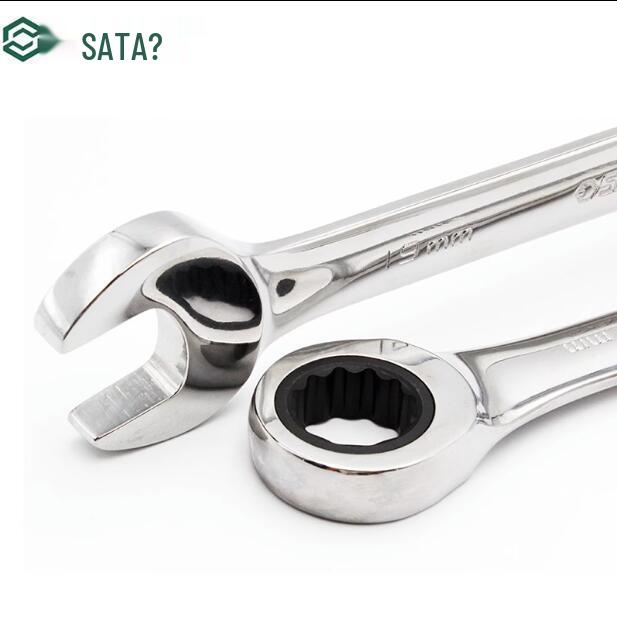 SATA Polished Open-End Ratchet Wrench, Dual-Use Auto Repair Socket Wrench, Quick Ratchet, Sizes 43201-43219.