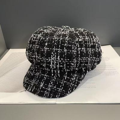 Autumn and Winter New Style Small Fragrant Tweed Octagonal Hat Fashionable Atmosphere  Small Newsboy Hat Duck Tongue Beret Hat  Trendy