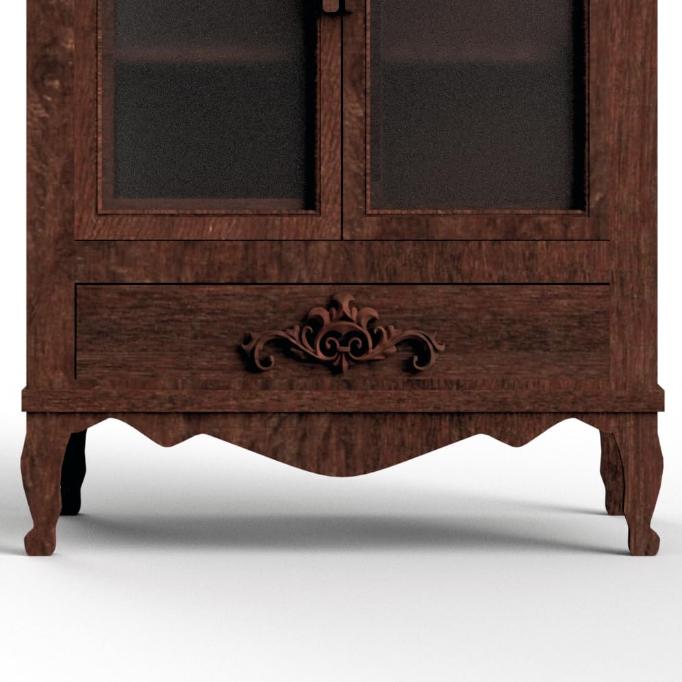 Miniature Glass Cabinet with Celebration Brown PLA 3D Handmade Handmade Wooden Furniture Lettering, Design, Sculpture, 1/6 Scale, Dollhouse, Blythe,