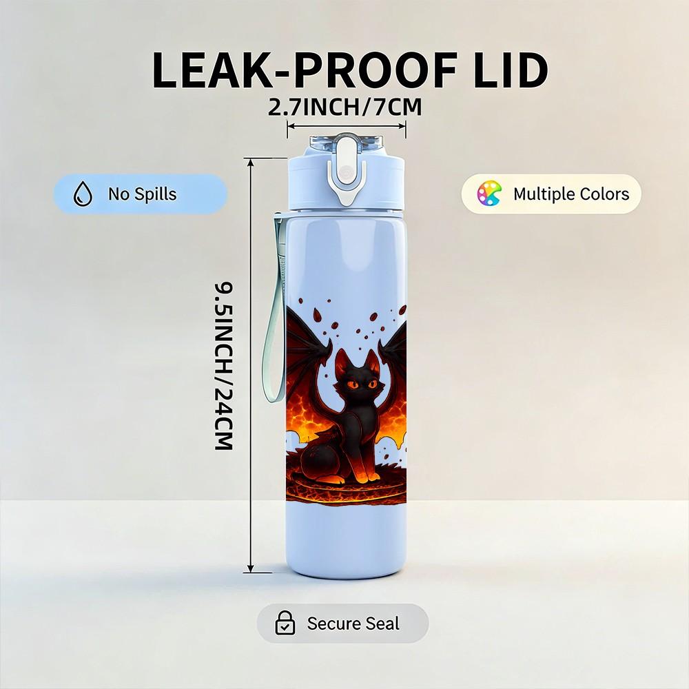 1PC Fiery Red Dragon Graphic 750ml Color Plastic Sports Water Bottle Leakproof Flip Straw Lid Suitable for Sports Office Home Use