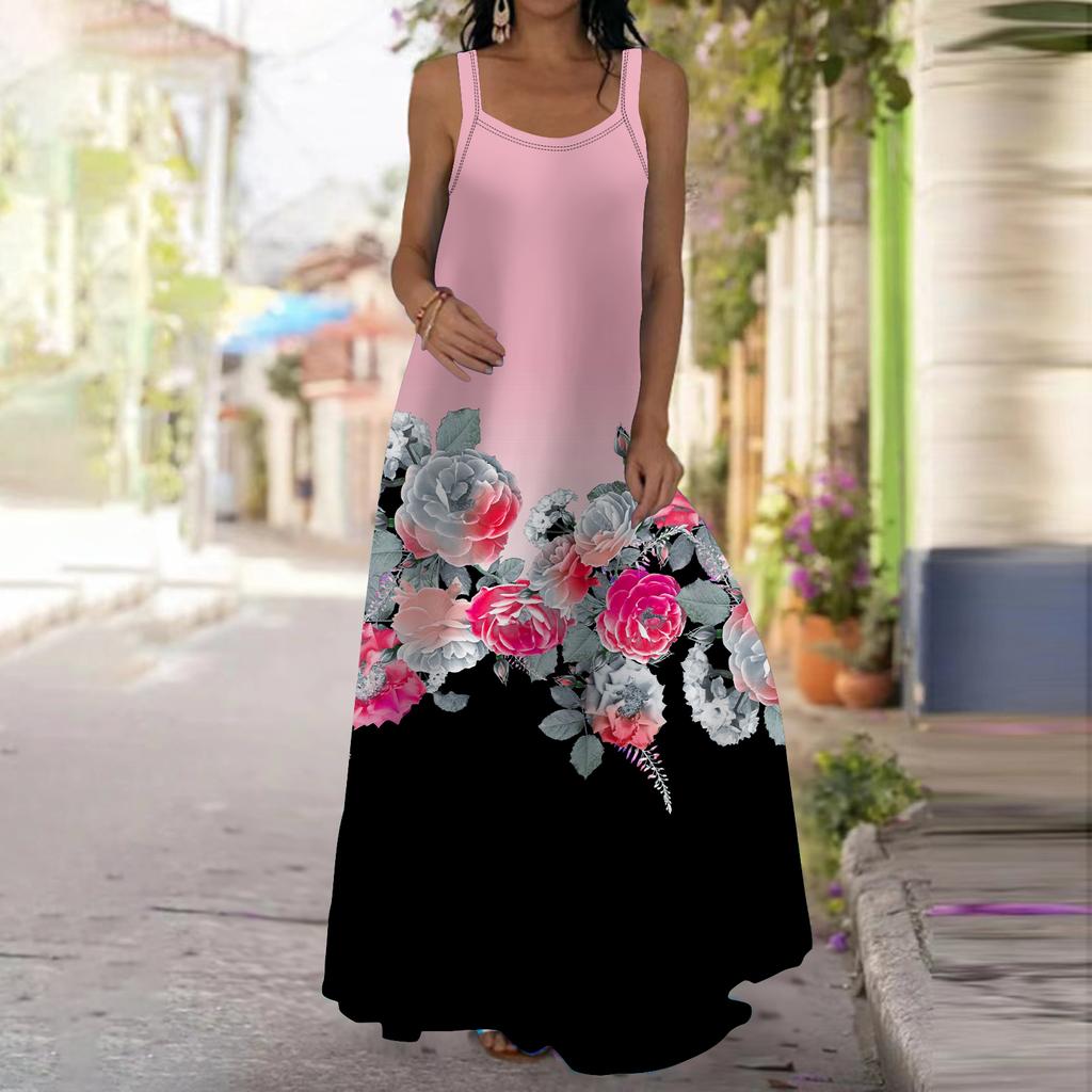 Women's Slip Dress Maxi Long Dress Blue Pear Blossom Print Dress Spring & Summer Leisure Vacation