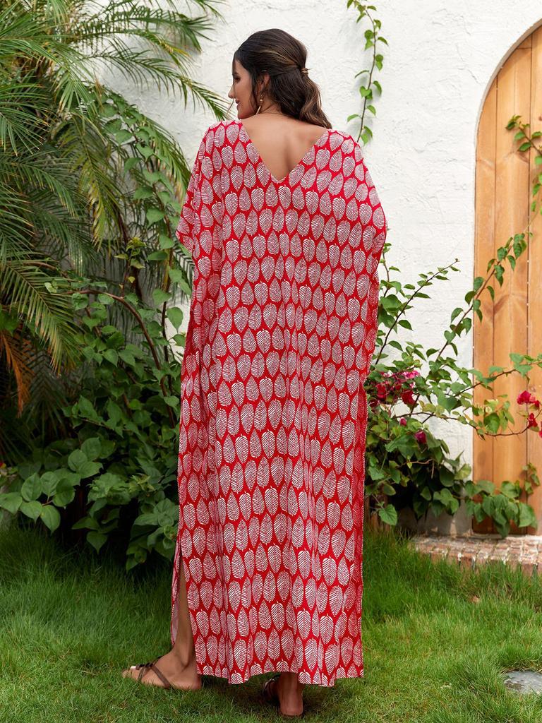 Bedruckter V-Ausschnitt Strandüberwurf: Europäischer & Amerikanischer Stil Lockerer Bademantel für Strandurlaube