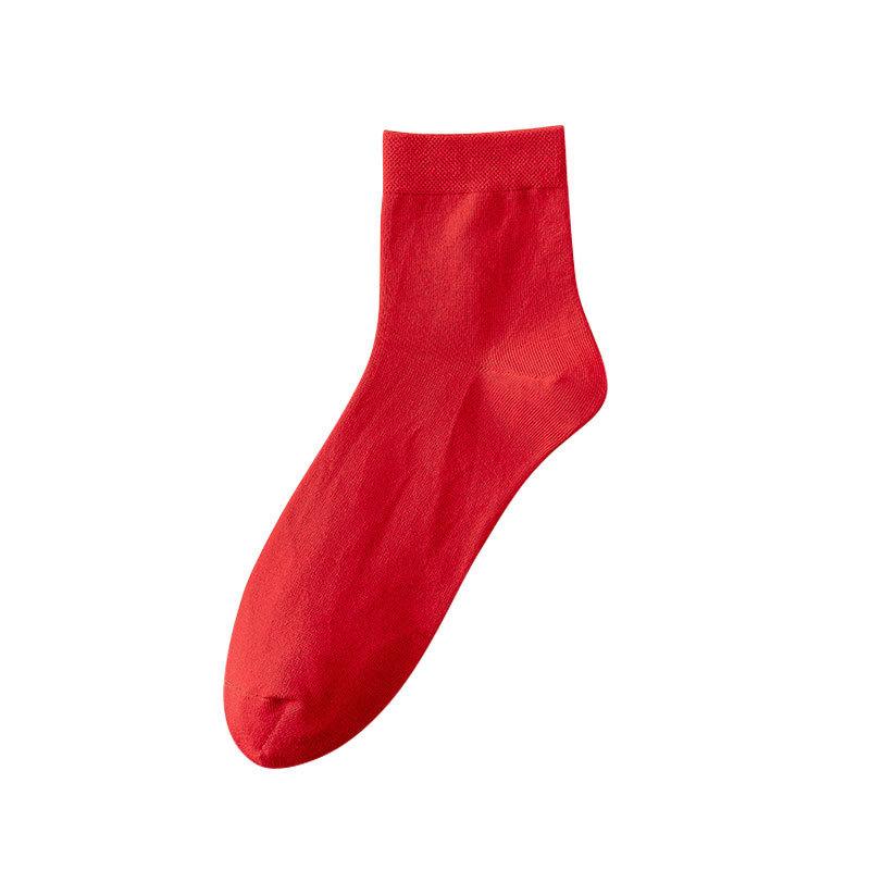 5 Pairs of Male Zodiac Year Pure Cotton Anti Odor and Antibacterial Bright Red Mid Calf Socks