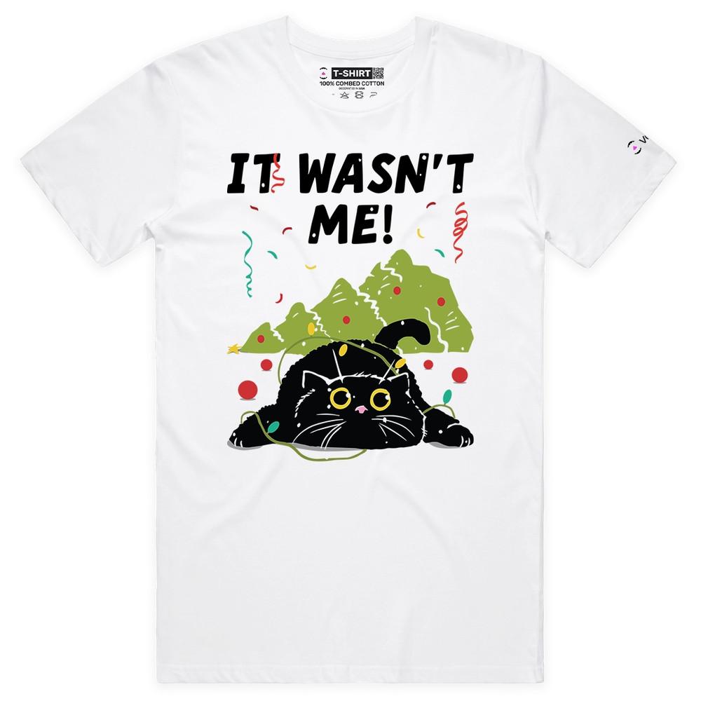 VOICEART Cat Pulled Down The Christmas Funny Graphic T-Shirt for Holidays L