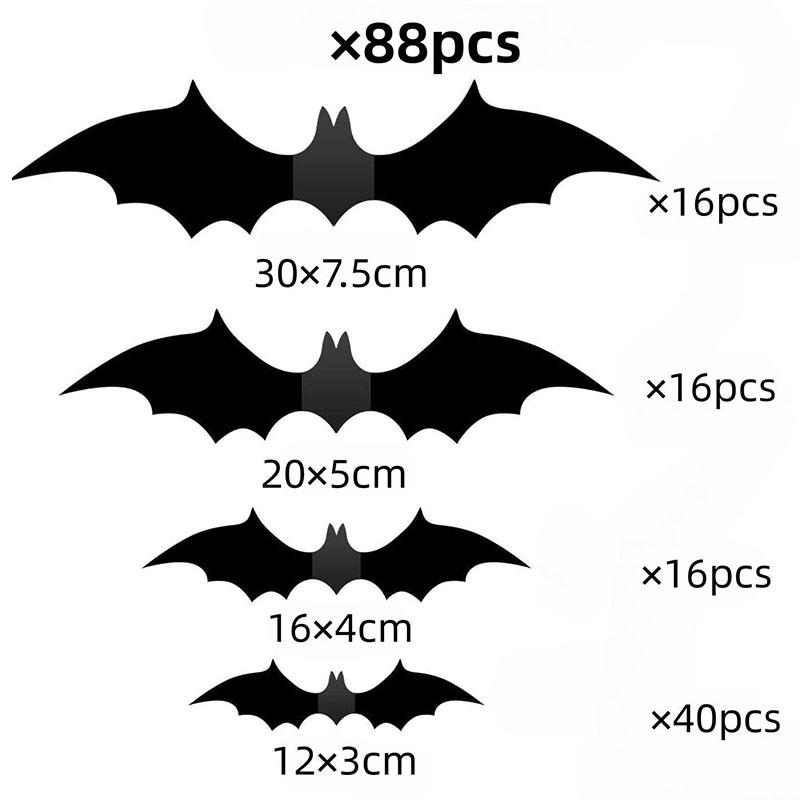60-180pcs Halloween Bat 3d Black Bat Stickers Supplies Halloween Classic Style Wall Stickers Three-dimensional Spider Decoration