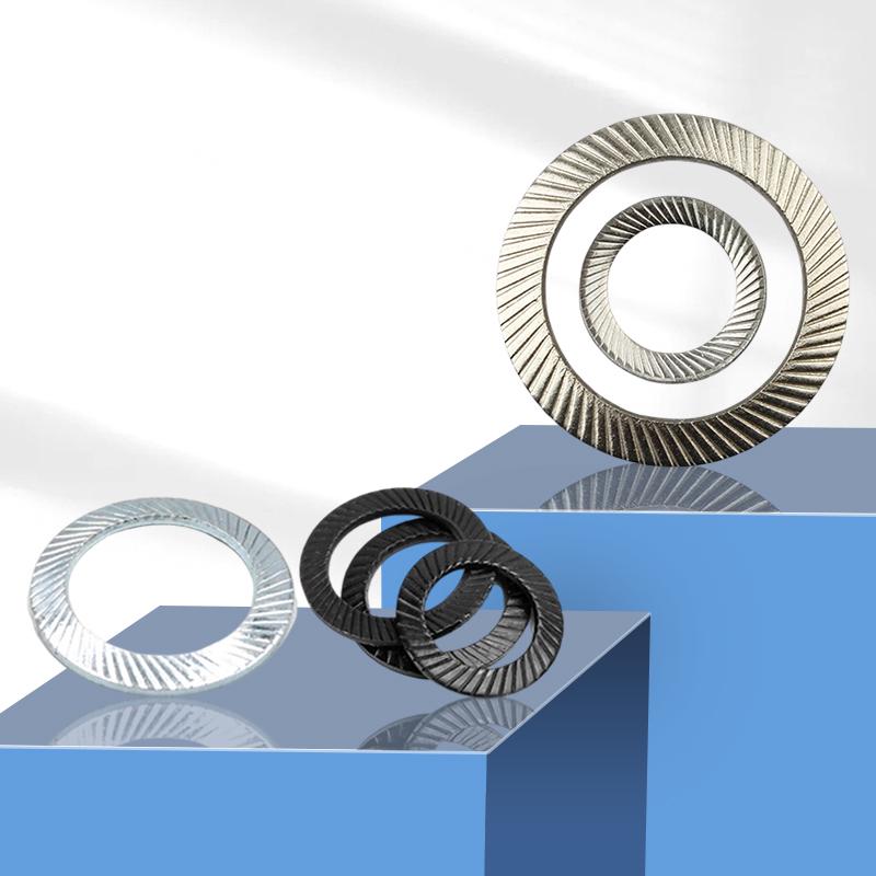 Double-Sided Serrated Lock Washer, 65Mn Steel & 304 Stainless, Anti-Loosening & Anti-Slip, Self-Locking