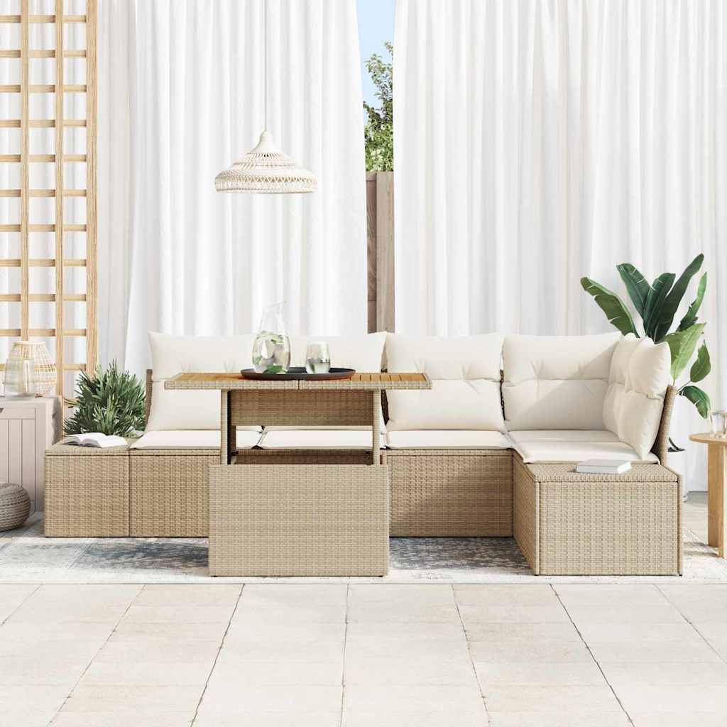 Garden Sofa Set with Storage 6 pcs Beige Poly Rattan