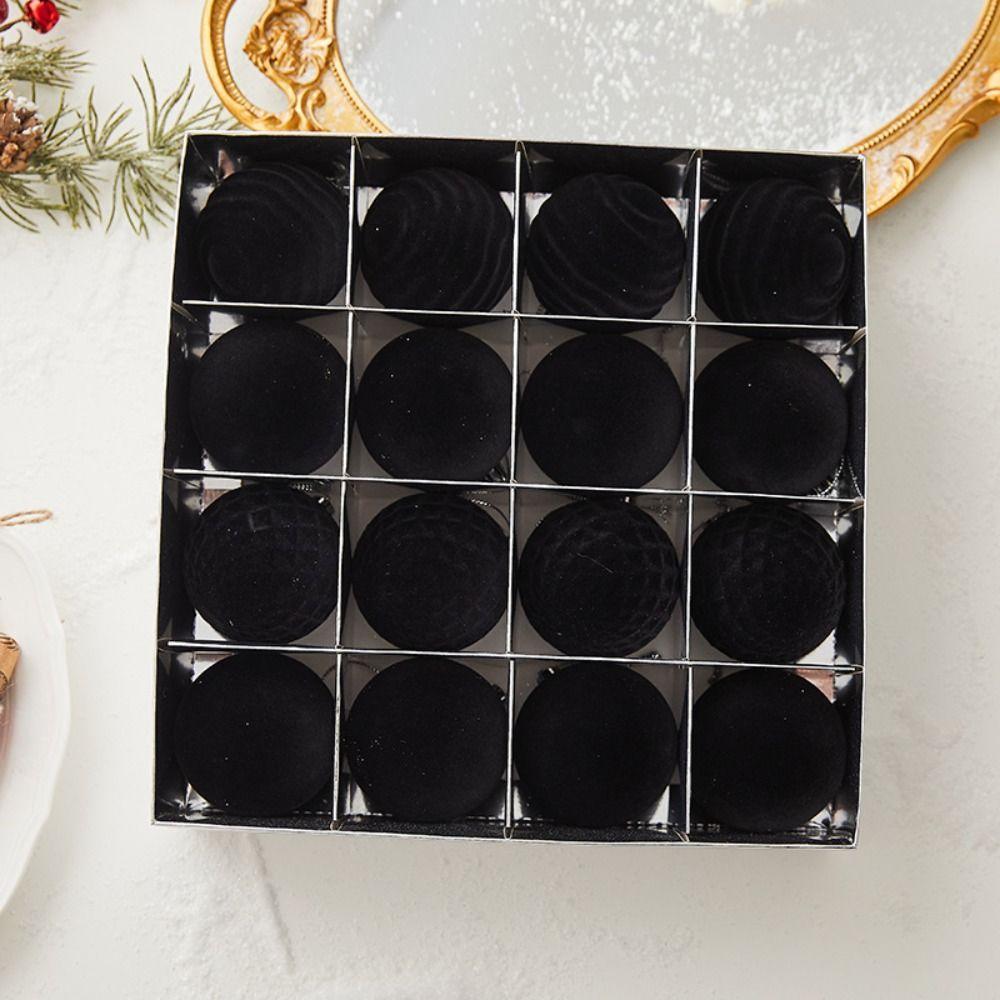 16pcs Shatterproof Christmas Hanging Balls Flocking Xmas Tree Ornaments New Year Gift