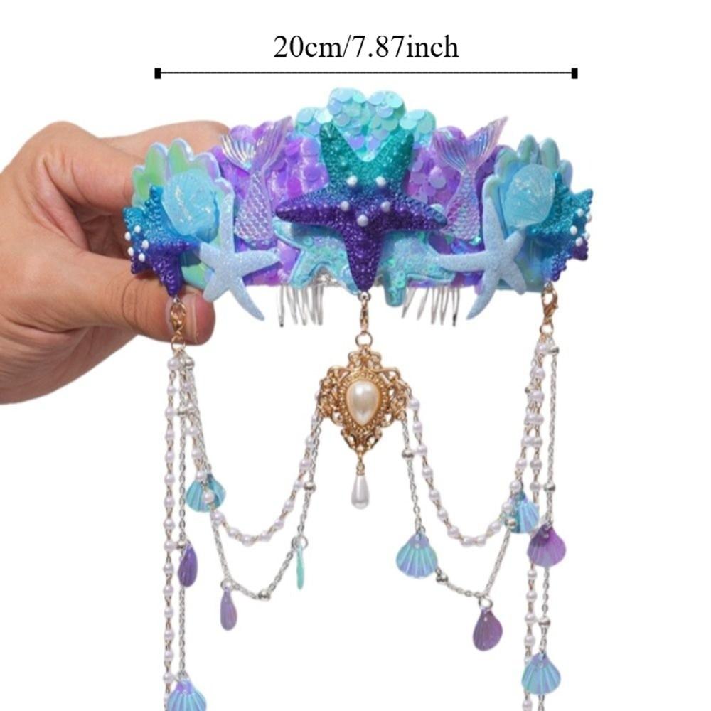 Tassel Mermaid Princess Headband Pearl Jewelry Tassel Crown Forehead Necklace Hair Hoop Children