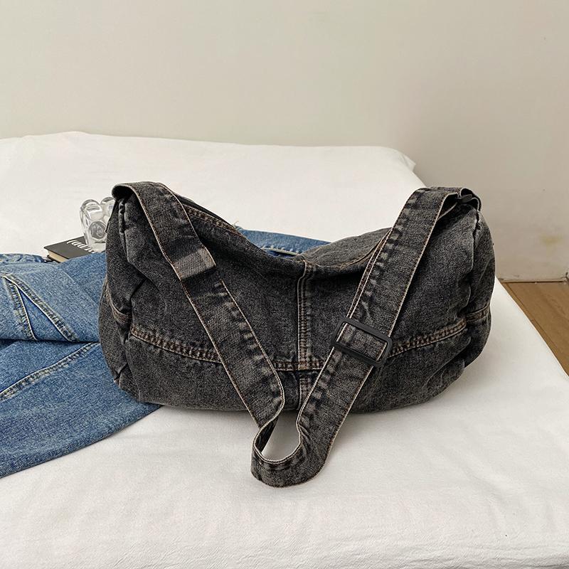 Damen-Umhängetasche mit Farbblock-Muster, Denim-Umhängetasche, große Kapazität, Unterarmtasche