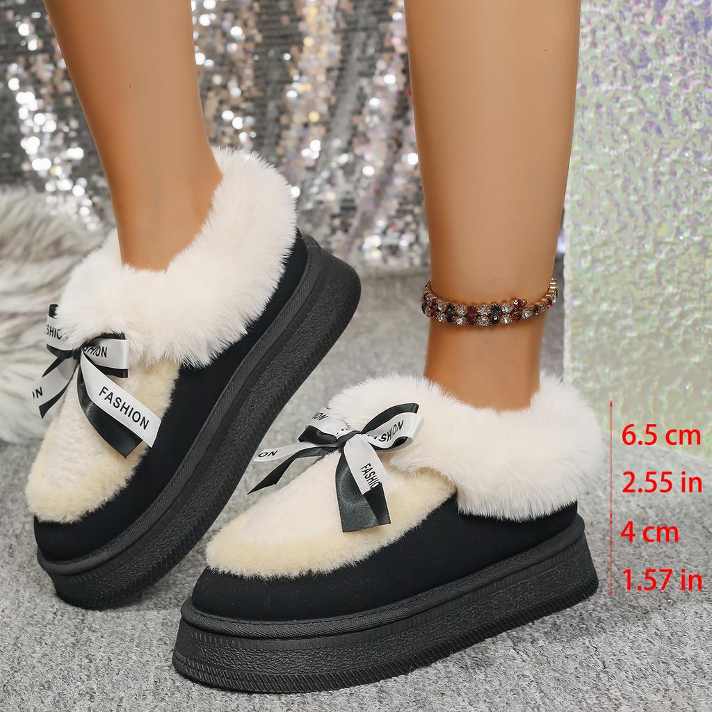 Fashion 2025 Fashion Bow Fluffy Snow Boots Women Thick Sole Faux Fur Winter Boots Woman Non Slip Thick Plush Platform Ankle Botas Mujer