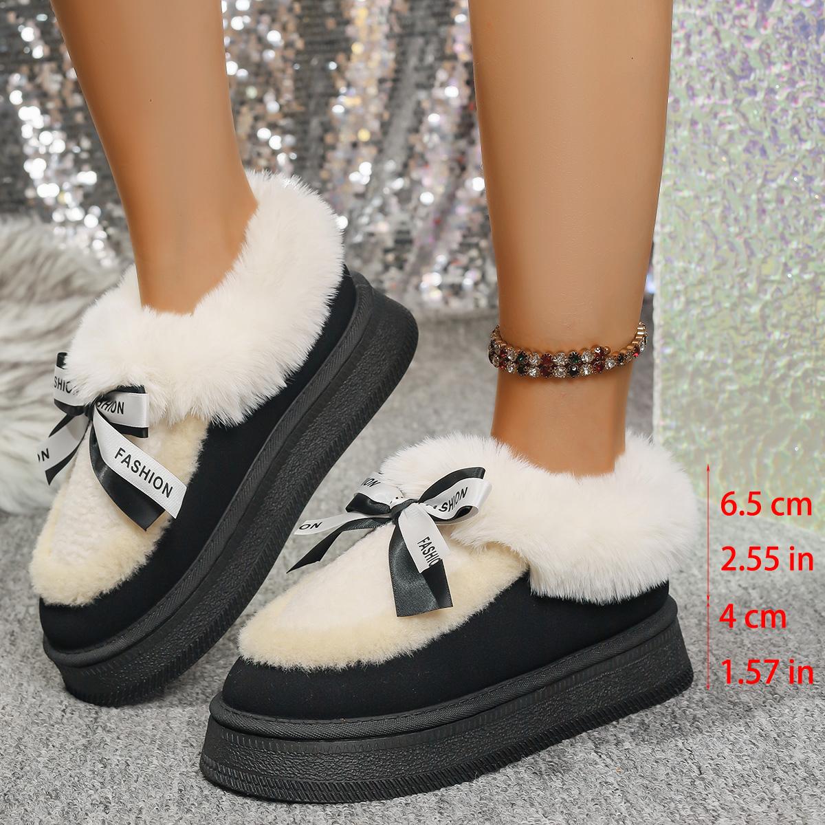 

Мода 2025 Бант Пушистые Снежные Ботинки Женские Толстая Подошва Искусственный Мех Зимние Ботинки Женские Нескользящие Толстые Плюшевые Платформа До Щиколотки Ботас Мухер 42 чёрный