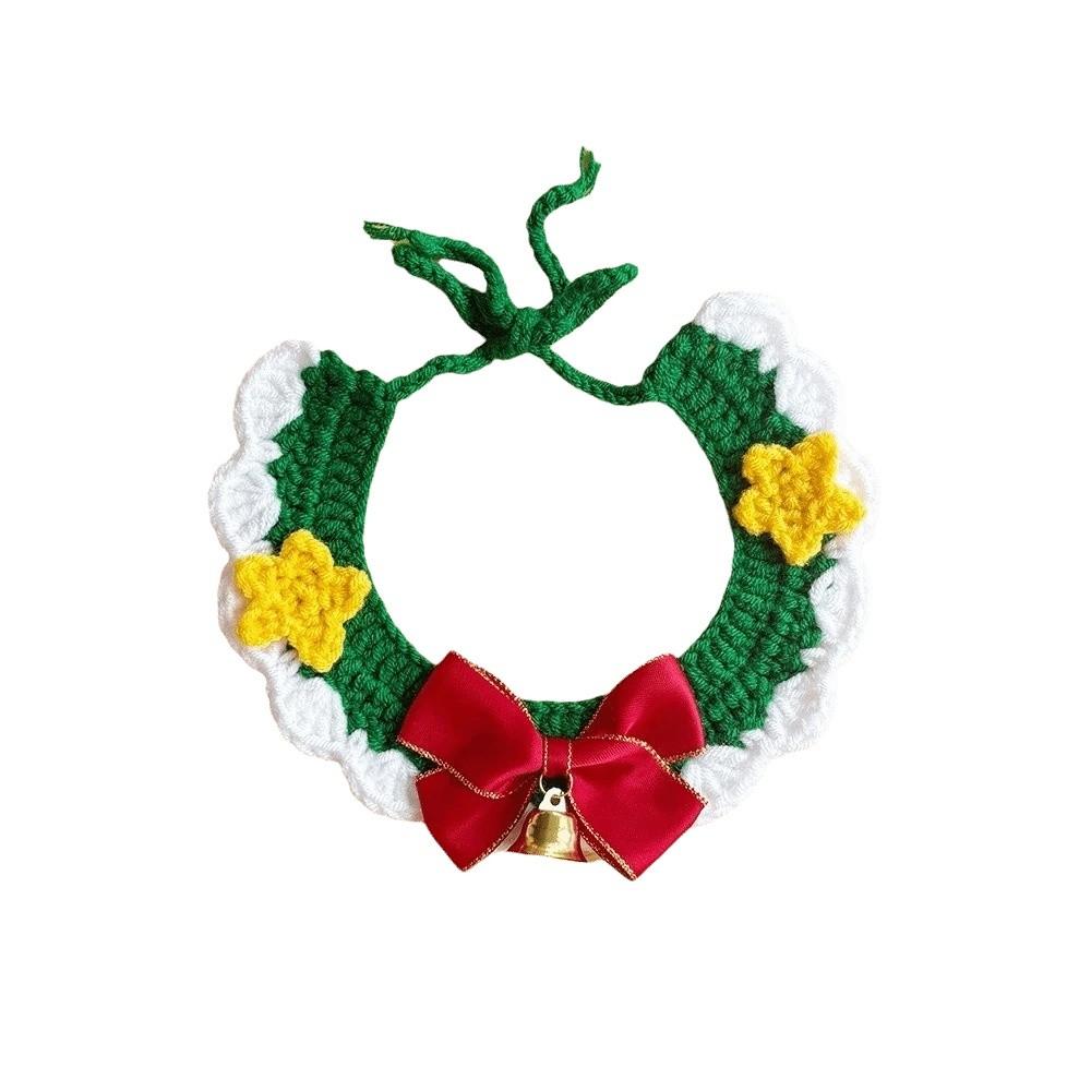 Red Bowknot Christmas Pet Neckwear Yarn Pet Holiday Bib Xmas Puppy Outfit Cat Santa Hat  New Year