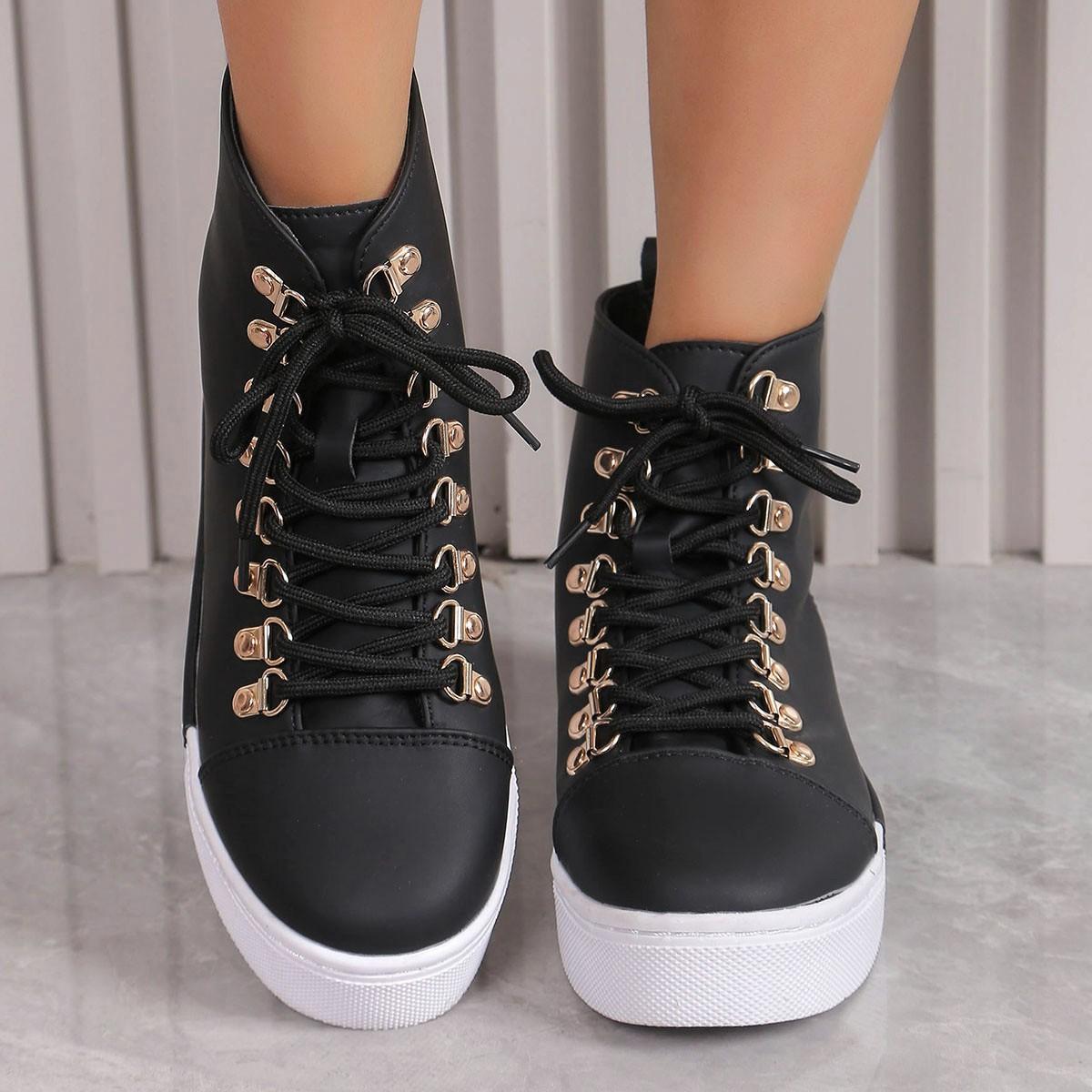 

Women s New High-Top Shoes Couple Sneakers Candy Metallic Lace Fashion Shoes 43 чорний