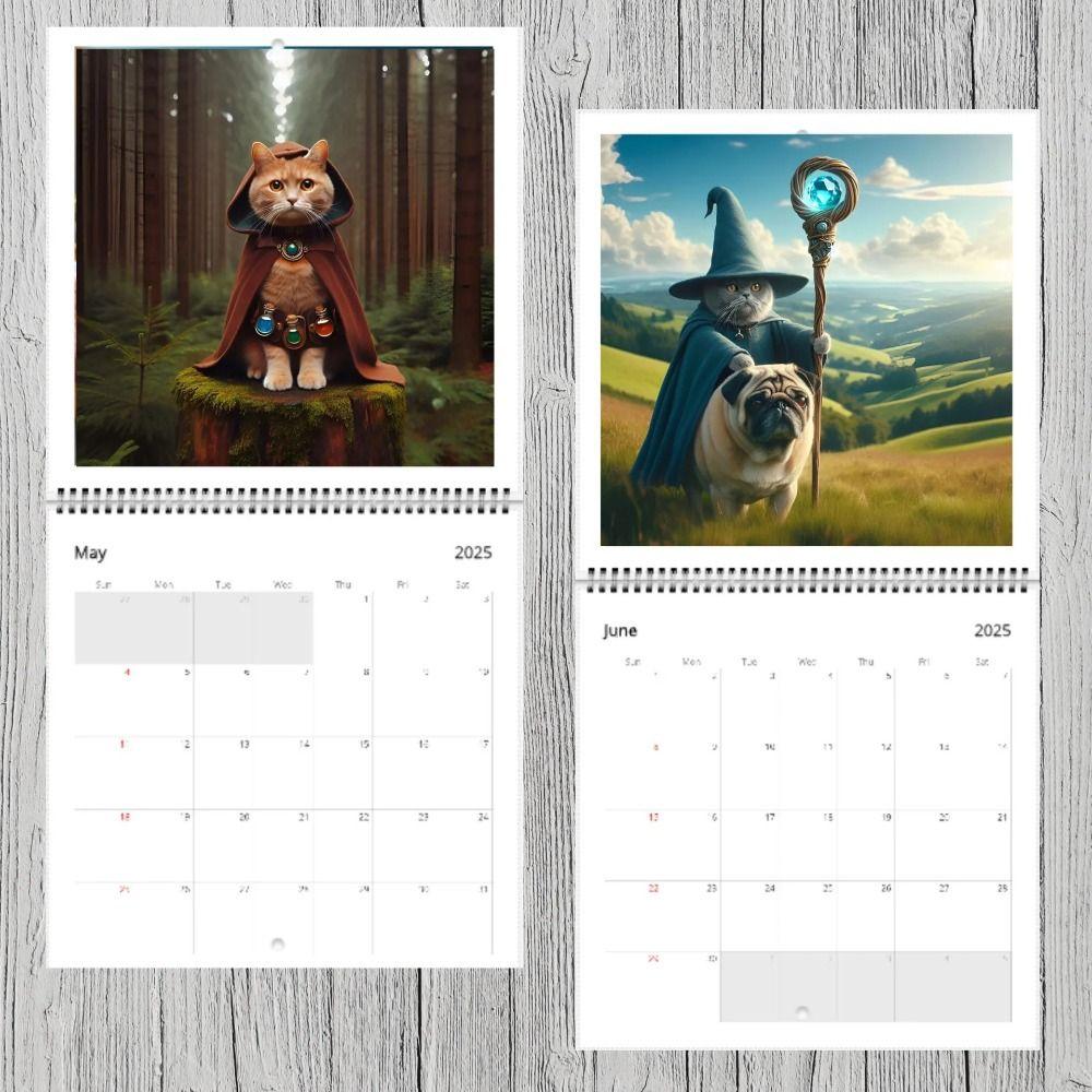 Original Illustrations Cartoon Cat Calendar Medieval Hanging Wall Calendary  Family Office Supplies