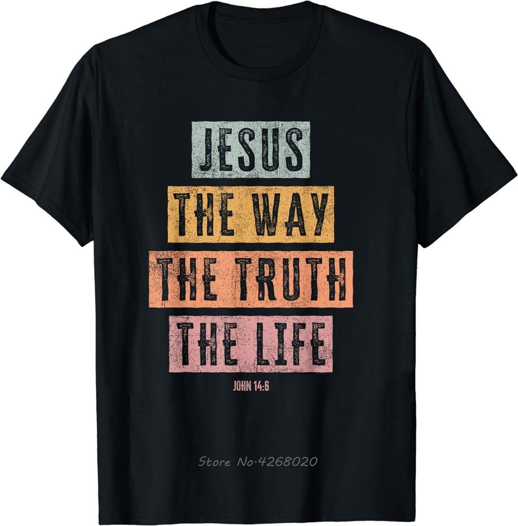Christian Tshirt Kids Jesus The Way Truth Life Mens Clothing Oversized Fitness T Shirt Graphic Vintage Cotton Tshirt Camisetas