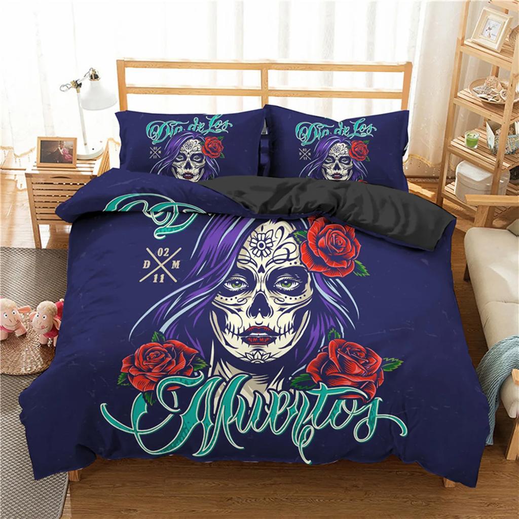 Skull Floral Skull Duvet Cover Full Size Gothic Skull Rose Bones Skeleton For Kids Women Men Red Black For Bedroom Decorations