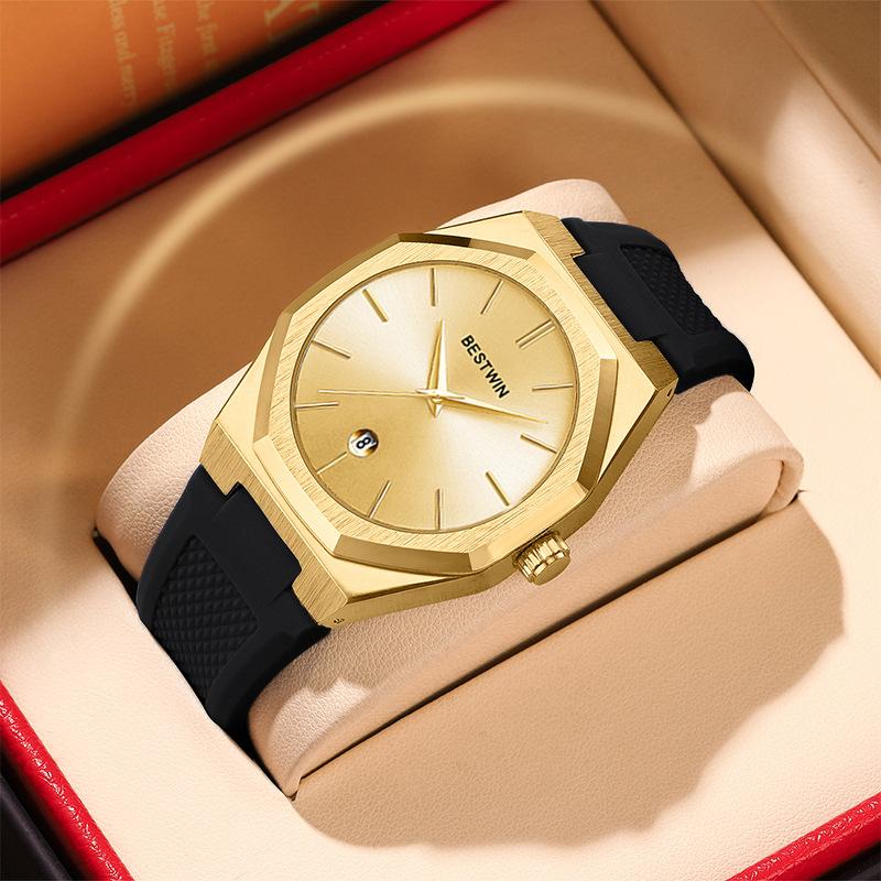 BestWin Luxury Quartz Wristwatch Silicone Strap Reloj Hombre Sport Watch For Man Fashion Date Silicone Calendar Waterproof Clock