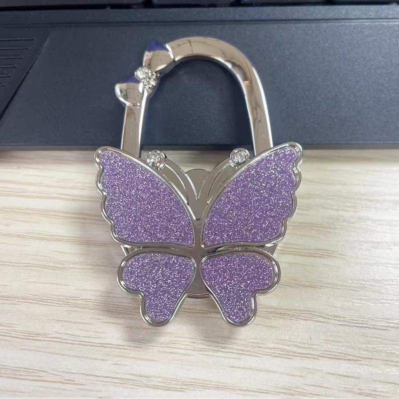 Large Matte Butterfly Hanging Bag Hook - Foldable Women's Bag Buckle & Portable Table Edge Hook for Luggage Accessories.