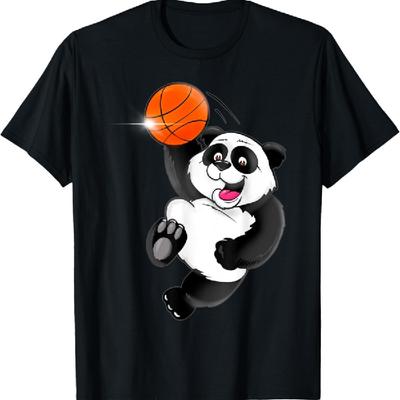 Basketball Panda Slam Dunk Funny Kids Adults Sports T-Shirt