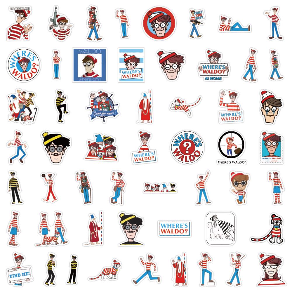 50 Sheets Where s Waldo Cartoon Graffiti Stickers for Personalizing Water Bottles and Guitars