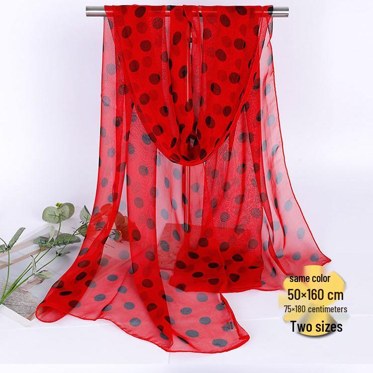 Classic Polka Dot Silk Georgette Scarf - Versatile Summer Sunscreen Shawl