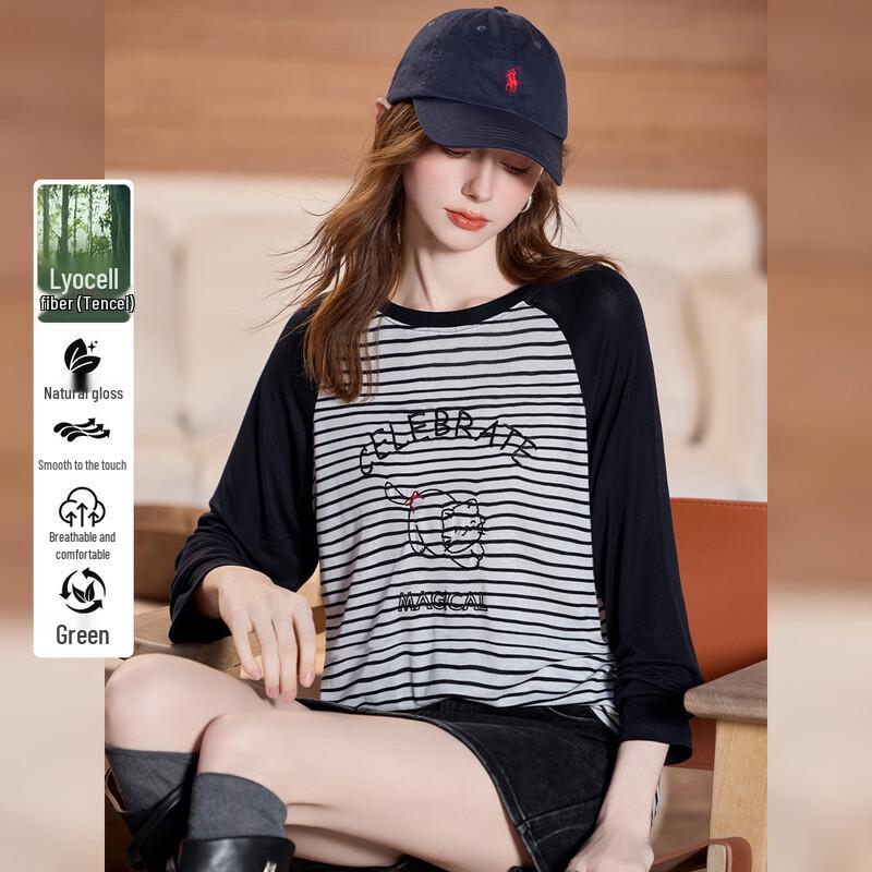 Bailuyu Women s Long Sleeve Color-block Embroidered T-shirt S