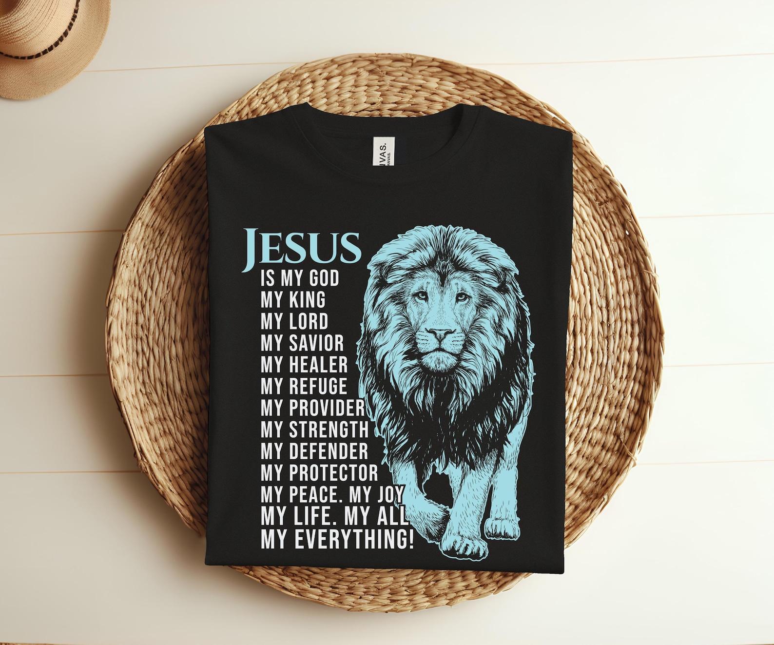 Lion Christian Jesus Is My God King, Lord, and Savior Faith Bible Verse Christians Inspirational T-Shirt, Kids Faith Jesus Shirt, 110