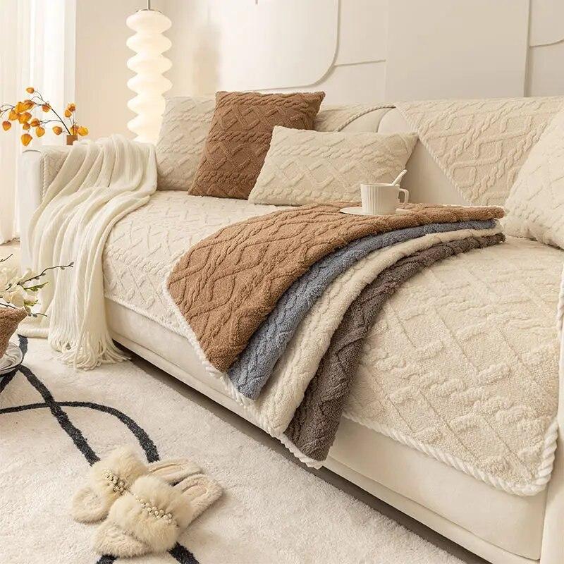 Thickened Plush Sofa Cushion Jacquard Non-Slip Cover Cotton Velvet Universal Living Room Sofa Back Cover