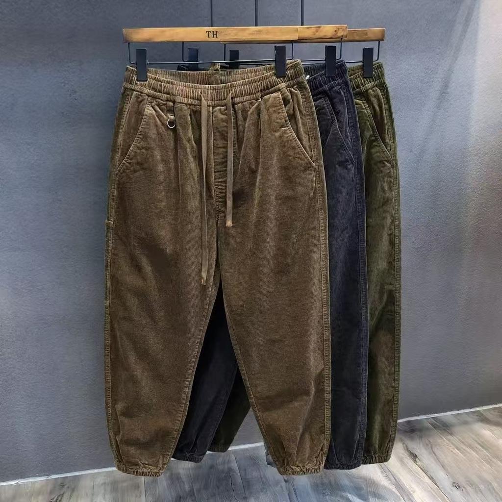Herren Winter Retro Cordhose Lässig mit Fleece Futter, Bündchen, Elastischer Bund, Locker Geschnitten Arbeitskleidung Hose, Herbst Einzelstück Hose