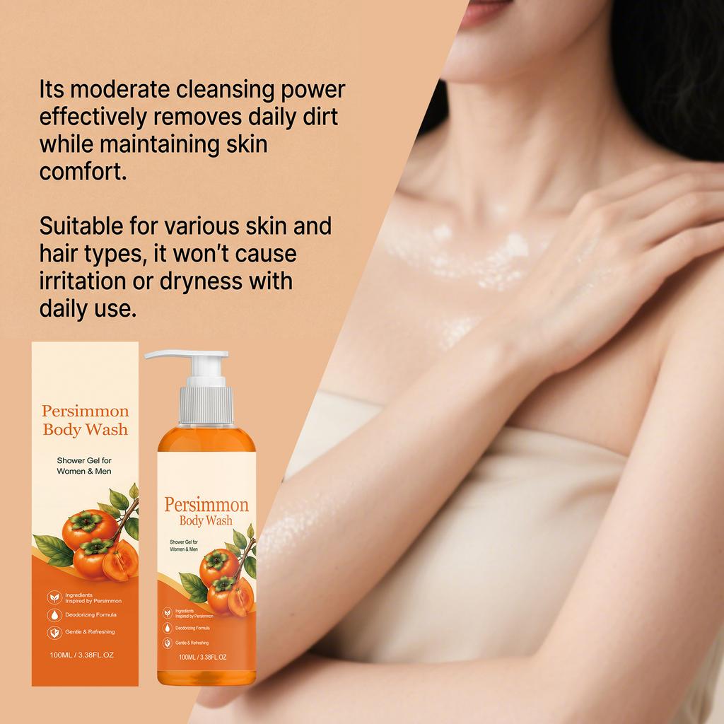 Persimmon Fresh Shower Gel Refreshing Body Wash Cleansing Hydrating Silky Foam Easy Rinse 100ml