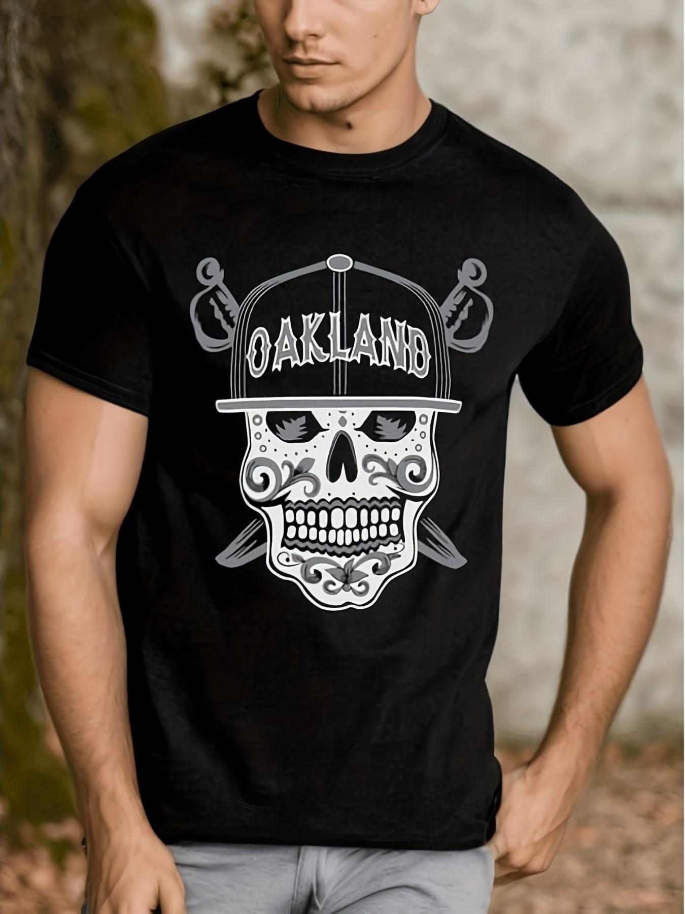 

European Size Men S Sugar Skull Raider California x Vegas Football Graphic T-Shirt - & Skull & Crossed Swords Design, Retro Streetwear Style 4XL чорний