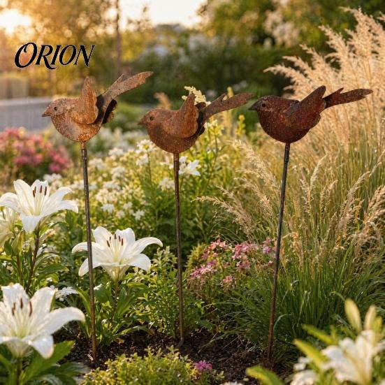 Estacas Decorativas para el Suelo 3 Piezas Estaca de Pájaro de Metal Oxidado, Escultura de Pájaros Lindos, Animales Decoración Antioxidante Estaca para Jardín para Decoración Exterior de Patio, Regalos Amigos
