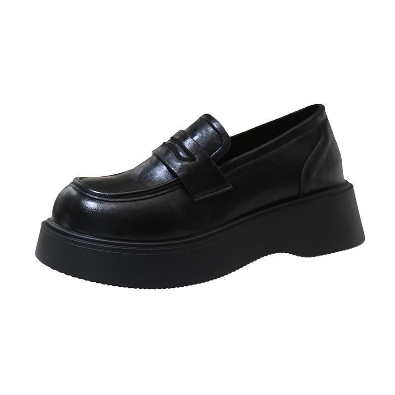 

Черные туфли на платформе из маленькой кожи женские весна 2025 новая универсальная обувь в британском стиле ретро мягкая подошва лоферы на одной педали 36 чёрный