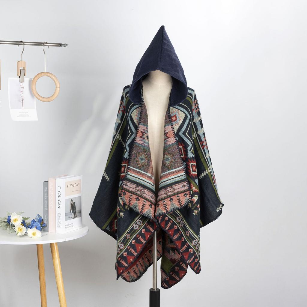 Large Shawl Cape For Men And Women With Hats In All Seasons, Thickened Scarf For Travel To Keep Warm, Literary Wear Cape