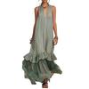Summer Sleeveless Maxi Dress for Women, Deep V Neck Mesh Patchwork Long Dress, A-line Ruffle Flowy Beach Sundress