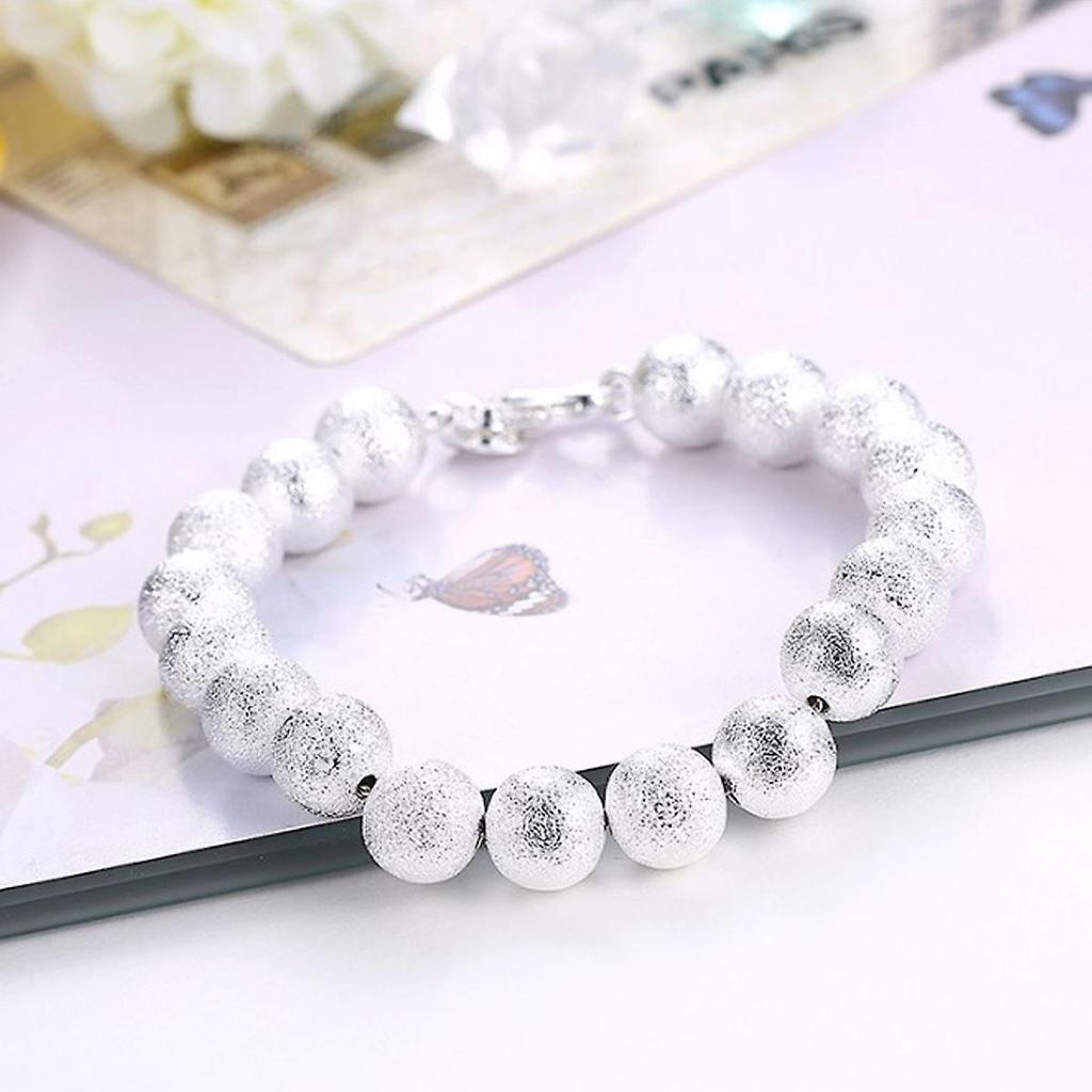 Ladies Textured Silver Plated Ball Bracelet Bangle