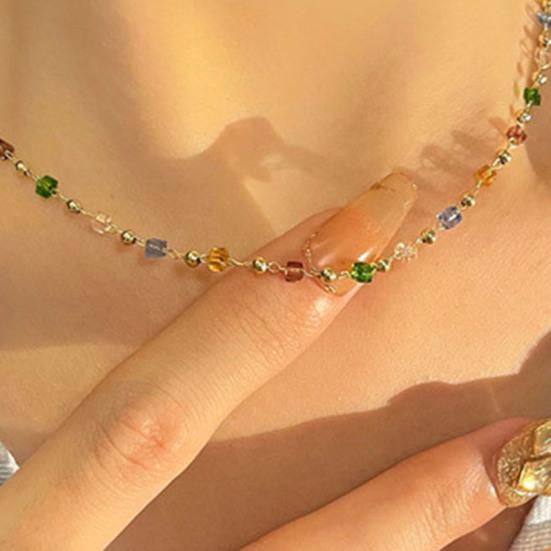 Women Necklace Beads Colorful Faux Crystal Electroplated Stainless Lightweight Cool Girl Pendant Necklace Birthday Gift Neck Jewelry
