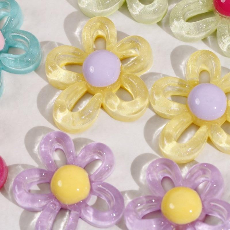 Colorful Hollow Flower Resin Crafts Cute Five-Petaled Flower Accessories Cute Hairpin Phone Cases Jewerly Decor Keychain